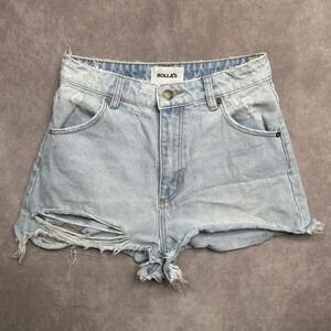 ROLLA'S Dusters High Rise Slim Denim Shorts Distressed Size 25 Blue